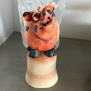 Vintage 1998 Todd Warner 8" Tall Art Pottery Pig Bell Sculpture